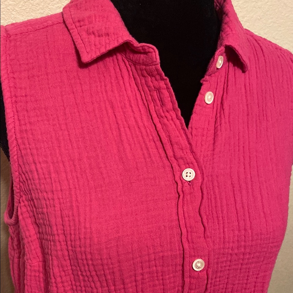 J. Crew Sleeveless Pink Button-Down Shirt - Picture 2 of 8